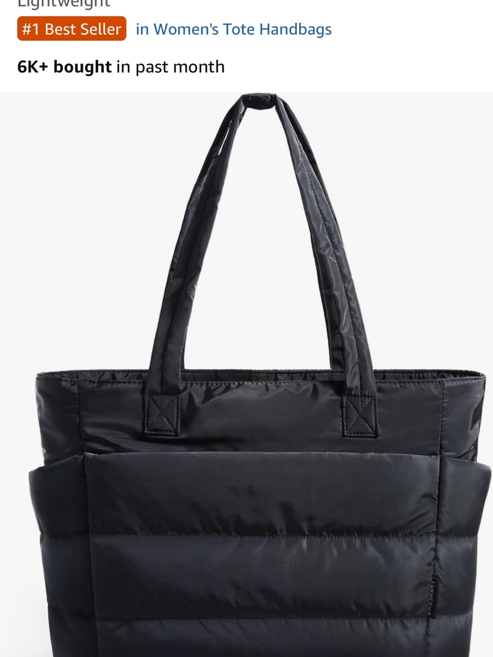 Quilted Black Puffer Tote with Long Shoulder Straps